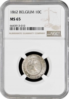 Бельгия 10 сантимов 1862 г., NGC MS65, "Король Леопольд I (1832 - 1865)"