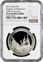 Аруба 5 флоринов 2015 г., NGC PF67 UC, "200 лет Королевству Нидерланды"