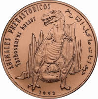 Западная Сахара 100 песет 1993 г., NGC MS67 RD, "Тарбозавр (Tarbosaurus bataar)" Top Pop 1/0