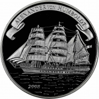 Острова Кука 2 доллара 2008 г., NGC PF69 UC, "Парусные корабли - Александр фон Гумбольдт" Top Pop 1/0