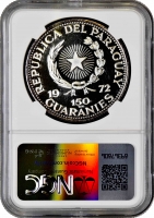 Парагвай 150 гуарани 1972 г., NGC PF66 CAM, "Олимпийские Игры, Мюнхен 1972 - Прыжок в длину"