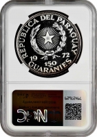 Парагвай 150 гуарани 1972 г., NGC PF67 CAM, "Олимпийские Игры, Мюнхен 1972 - Бег с барьерами"