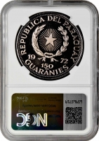 Парагвай 150 гуарани 1972 г., NGC PF67 CAM, "Олимпийские Игры, Мюнхен 1972 - Бег"