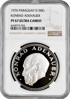 Парагвай 150 гуарани 1974, NGC PF67 UC, "Конрад Аденауэр" Pop 3/1