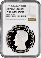 Парагвай 150 гуарани 1974, NGC PF69 UC, "Авраам Линкольн" Top Pop 1/0