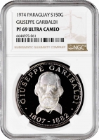 Парагвай 150 гуарани 1974, NGC PF69 UC, "Джузеппе Гарибальди" Top Pop 1/0
