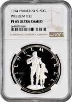 Парагвай 150 гуарани 1974, NGC PF65 UC, "Вильгельм Телль"
