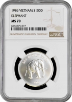 Вьетнам 100 донгов 1986 г., NGC MS70, "Защита природы - Слон" Top Pop 8/0