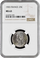 Франция 25 сантимов 1903 г., NGC MS63, "Третья Республика (1870 - 1941)"