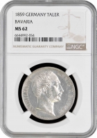 Бавария 1 талер 1859 г., NGC MS62, "Король Максимилиан ІІ (1848 - 1864)"