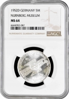 Германия - ФРГ 5 марок 1952 г., NGC MS64, "100 лет Нюрнбергскому музею"