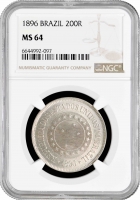 Бразилия 200 рейсов 1896 г., NGC MS64, "Первая Республика (1889 - 1942)" Top Pop 4/0