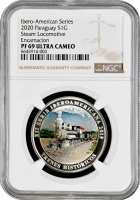 Гватемала 1 кетсаль 2019 г., NGC PF69 UC, "Иберо-Америка - Исторические поезда"