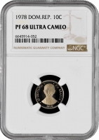 Доминикана 10 сентаво 1978 г., NGC PF68 UC, "Доминиканская Республика (1937 - 2022)"