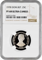Доминикана 25 сентаво 1978 г., NGC PF68 UC, "Доминиканская Республика (1937 - 2022)"