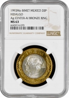 Мексика 20 песо 1993 г. Mo, NGC MS63, "Мигель Идальго (1753 - 1811)"