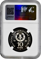 ГДР 10 марок 1987 г., NGC PF69 UC, "750 лет Берлину – Драматический театр" Top Pop 3/0