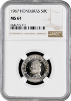 Гондурас 50 сентаво 1967 г., NGC MS64, "Республика Гондурас (1931 - 2019)"
