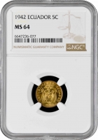 Эквадор 5 сентаво 1942 г., NGC MS64, "Республика Эквадор (1919 - 1987)"