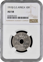 Германская Восточная Африка 10 геллеров 1910 г. J, NGC AU58, "Рупия (1904 - 1916)"