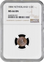 Нидерланды 1/2 цента 1884 г., NGC MS66 BN, "Король Виллем III (1849 - 1890)" Top Pop 1/0