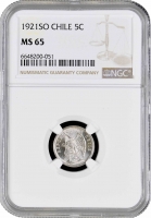 Чили 5 сентаво 1921 г. So, NGC MS65, "Республика Чили (1899 - 1959)"