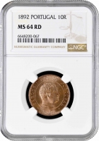 Португалия 10 рейсов 1892 г., NGC MS64 RD, "Король Карлуш I (1889 - 1908)"