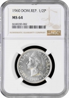 Доминикана 1/2 песо 1960 г., NGC MS64, "Доминиканская Республика (1937 - 2020)"