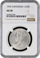 Южная Родезия 1/2 кроны 1935 г., NGC AU58, "Колония Великобритании (1932 - 1955)"