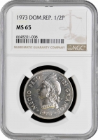 Доминикана 1/2 песо 1973 г., NGC MS65, "Доминиканская Республика (1937 - 2023)"