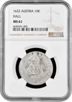 Австрия 10 крейцеров 1632 г. HALL, NGC MS61, "Эрцгерцог Леопольд V (1619 - 1632)"