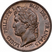 Франция 5 сантимов 1840 г., NGC MS65 BN ESSAI, "Император Луи-Филипп I (1852 - 1870)" Top Pop