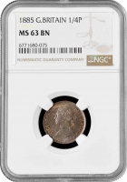 Великобритания 1 фартинг 1885 г., NGC MS63 BN, "Королева Виктория (1838 - 1901)"