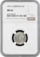 Великобритания 6 пенсов 1911 г., NGC MS62, "Король Георг V (1910 - 1936)"