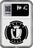 Мальта 5 лир 1993 г., NGC PF68 UC, "430 лет защите Христианства в Европе"