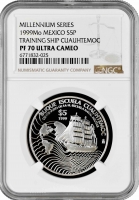 Мексика 5 песо 1999 г., NGC PF70 UC, "100 лет военно-морской академии" Top Pop
