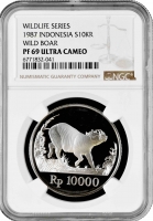 Индонезия 10000 рупий 1987 г., NGC PF69 UC, "Бабируса"