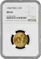 Перу 1/2 соль 1968 г., NGC MS65, "Республика Перу (1918 - 1985)" Pop 2/1