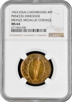 Люксембург 40 франков 1963 г., NGC NS64 BRONZE ESSAI, "Принцесса Эрмесинде" Top Pop 1/0