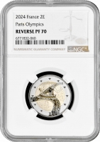 Франция 2 евро 2024 г., NGC REV. PF70, "Олимпийские игры, Париж 2024 - Эйфелева башня"