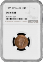 Ирландия 1 фартинг 1935 г., NGC MS65 RB, "Республика Ирландия (Éire) (1939 - 1969)" Pop 2/1