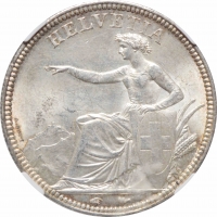 Швейцария 5 франков 1851 г. A, NGC MS63, "Швейцарская Конфедерация (1850 - 1916)"