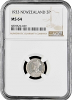 Новая Зеландия 1 флорин 1933 г., NGC MS64, "Король Георг VI (1937 - 1952)" Top Pop 5/0