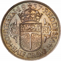 Южная Родезия 1/2 кроны 1937 г., NGC MS64, "Колония Великобритании (1932 - 1955)"
