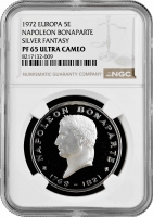 Панъевропейский союз 5 экю 1972, NGC PF65 UC, "Наполеон Бонапарт (1769 - 1821)" Pop 1/2