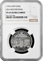 Гаити 25 гурдов 1974 г., NGC PF67 UC, "200 лет США"