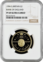Великобритания 2 фунта 1994 г., NGC PF69 UC, "300 лет Банку Англии"