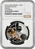 Ниуэ 1 доллар 2014 г., NGC PF69 UC, "Лучшие друзья человека - Персидская кошка"