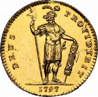 Швейцарские кантоны 1 дуплон 1797 г., NGC UNC Det., "Кантон Берн (1797 - 1850)"