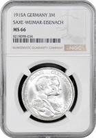 Саксен-Веймар-Ейзенах 3 марки 1915 р. A, NGC MS66, "100 років Великим герцогам"